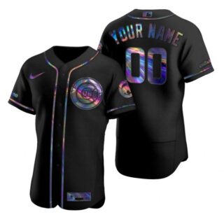 Men's Custom Chicago Cubs Flex Base Jersey Black Holographic