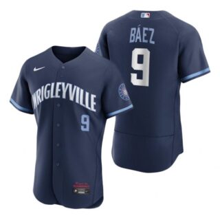 Men's - Flex Base Chicago Cubs Javier Baez City Connect Wrigleyville Jersey Navy Stitched
