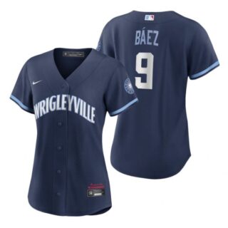 Women Chicago Cubs Javier Baez City Connect Wrigleyville Jersey Navy Stitched