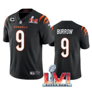 Men's Joe Burrow Cincinnati Bengals 2022 Super Bowl LVI Captain Patch Vapor Limited Jersey Black