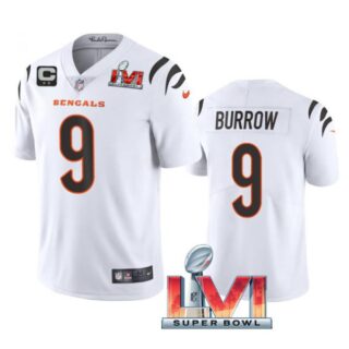 Men's Joe Burrow Cincinnati Bengals 2022 Super Bowl LVI Captain Patch Vapor Limited Jersey White