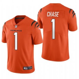 Men's #1 Ja'Marr Chase Cincinnati Bengals Vapor Limited Jersey Stitched 2021 Orange