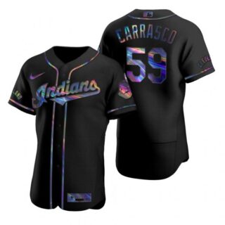 Men's Carlos Carrasco Cleveland Indians Flex Base Jersey Black Holographic