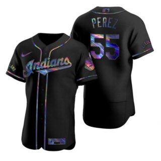 Men's Roberto Perez Cleveland Indians Flex Base Jersey Black Holographic
