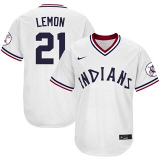 Men's Cleveland Indians #21 Bob Lemon 1975 Throwback Jersey - Stitched White