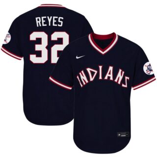 Men's Cleveland Indians #32 Franmil Reyes 1975 Throwback Jersey - Stitched Navy