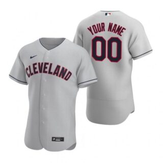 Men's Custom Cleveland Indians Flex Base Jersey Gray