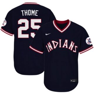 Men's Cleveland Indians #25 Jim Thome 1975 Throwback Jersey - Stitched Navy