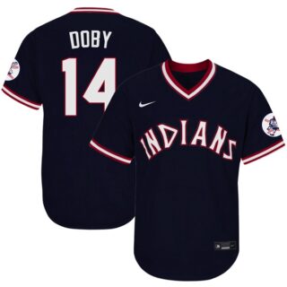 Men's Cleveland Indians #14 Larry Doby 1975 Throwback Jersey - Stitched Navy