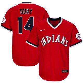 Men's Cleveland Indians #14 Larry Doby 1975 Throwback Jersey - Stitched Red