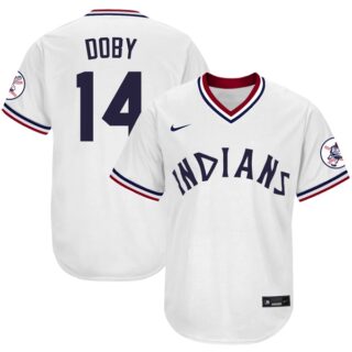 Men's Cleveland Indians #14 Larry Doby 1975 Throwback Jersey - Stitched White