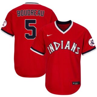 Men's Cleveland Indians #5 Lou Boudreau 1975 Throwback Jersey - Stitched Red