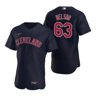 Men's Kyle Nelson Cleveland Indians Flex Base Jersey Navy Cleveland