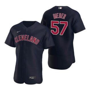 Men's Shane Bieber Cleveland Indians Flex Base Jersey Navy Cleveland