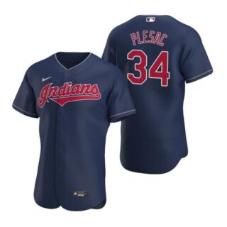 Men's Zach Plesac Cleveland Indians Flex Base Jersey Navy Cleveland