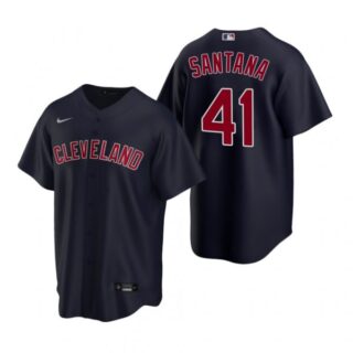 Men's Carlos Santana Cleveland Indians Cool Base Jersey Navy