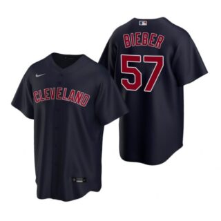 Men's Shane Bieber Cleveland Indians Cool Base Jersey Navy