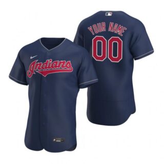 Men's Custom Cleveland Indians Flex Base Jersey Navy Indians