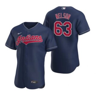 Men's Kyle Nelson Cleveland Indians Flex Base Jersey Navy Indians