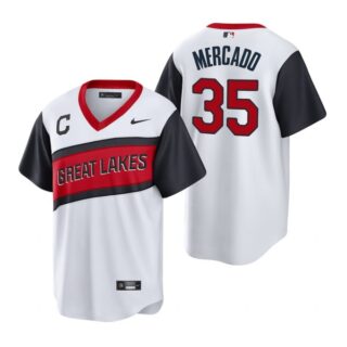 Men's #35 Oscar Mercado Cleveland Indians White Home 2021 Little League Classic Jersey