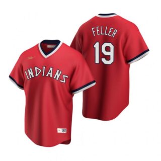 Men's Bob Feller Cleveland Indians Cool Base Jersey Red Cooperstown
