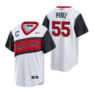 Men's #55 Roberto Perez Cleveland Indians White Home 2021 Little League Classic Jersey