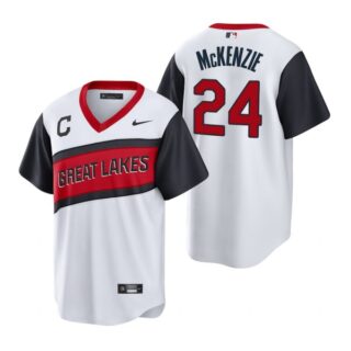 Men's #24 Triston Mckenzie Cleveland Indians White Home 2021 Little League Classic Jersey