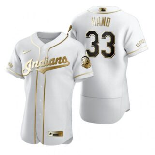 Men's Brad Hand Cleveland Indians Flex Base Jersey White Golden