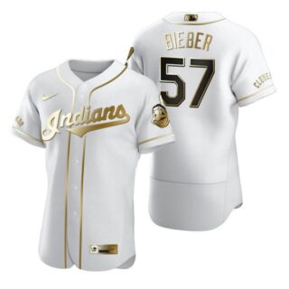 Men's Shane Bieber Cleveland Indians Flex Base Jersey White Golden
