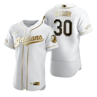 Men's Tyler Naquin Cleveland Indians Flex Base Jersey White Golden