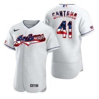 Men's Carlos Santana Cleveland Indians Flex Base Jersey White Stars