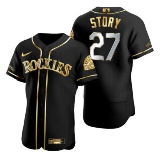 Men's Trevor Story Colorado Rockies Flex Base Jersey Black Golden