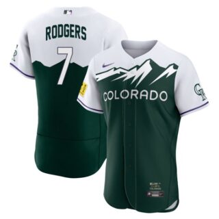 Men's Flex Base Colorado Rockies Brendan Rodgers 2022 City Connect Green Stitched Jersey