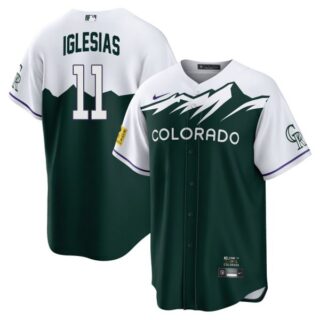 Men's Cool Base Colorado Rockies Jose Iglesias 2022 City Connect Green Stitched Jersey
