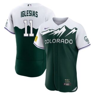 Men's Flex Base Colorado Rockies Jose Iglesias 2022 City Connect Green Stitched Jersey