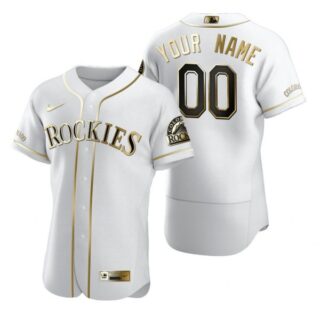 Men's Custom Colorado Rockies Flex Base Jersey White Golden