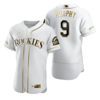 Men's Daniel Murphy Colorado Rockies Flex Base Jersey White Golden
