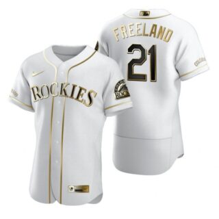 Men's Kyle Freeland Colorado Rockies Flex Base Jersey White Golden
