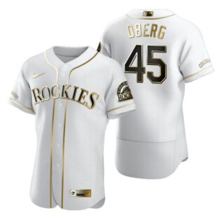 Men's Scott Oberg Colorado Rockies Flex Base Jersey White Golden