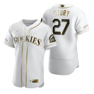 Men's Trevor Story Colorado Rockies Flex Base Jersey White Golden