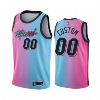 Men's Custom Miami Heat Basketball Jersey Pink Blue