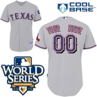 customized texas rangers jersey grey road cool base 2010 world series patch baseball jersey