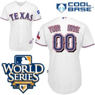 customized texas rangers jersey white home cool base 2010 world series patch baseball jersey