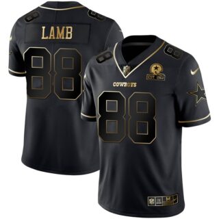 Men's CeeDee Lamb Dallas Cowboys Black Golden 1960 Patch Vapor Limited Jersey Stitched
