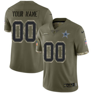 Youth Custom Dallas Cowboys Olive 2022 Salute To Service Jersey Stitched