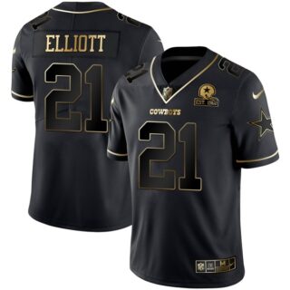 Men's Ezekiel Elliott Dallas Cowboys Black Golden 1960 Patch Vapor Limited Jersey Stitched