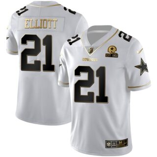 Men's Ezekiel Elliott Dallas Cowboys White Golden 1960 Patch Vapor Limited Jersey Stitched