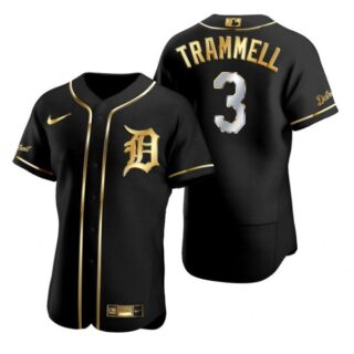 Men's Alan Trammell Detroit Tigers Flex Base Jersey Black Golden