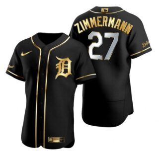 Men's Jordan Zimmermann Detroit Tigers Flex Base Jersey Black Golden