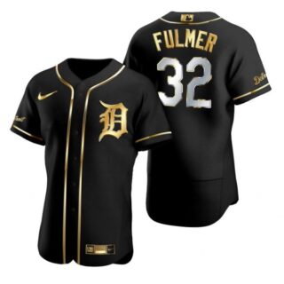 Men's Michael Fulmer Detroit Tigers Flex Base Jersey Black Golden